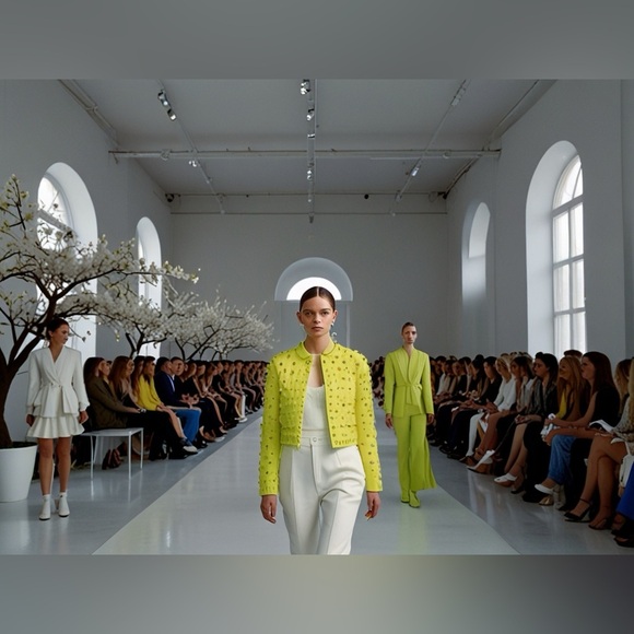 HANDCRAFTED Vibrant Lime Green Jacket and Pants Ensemble digital art print by me - Picture 1 of 10